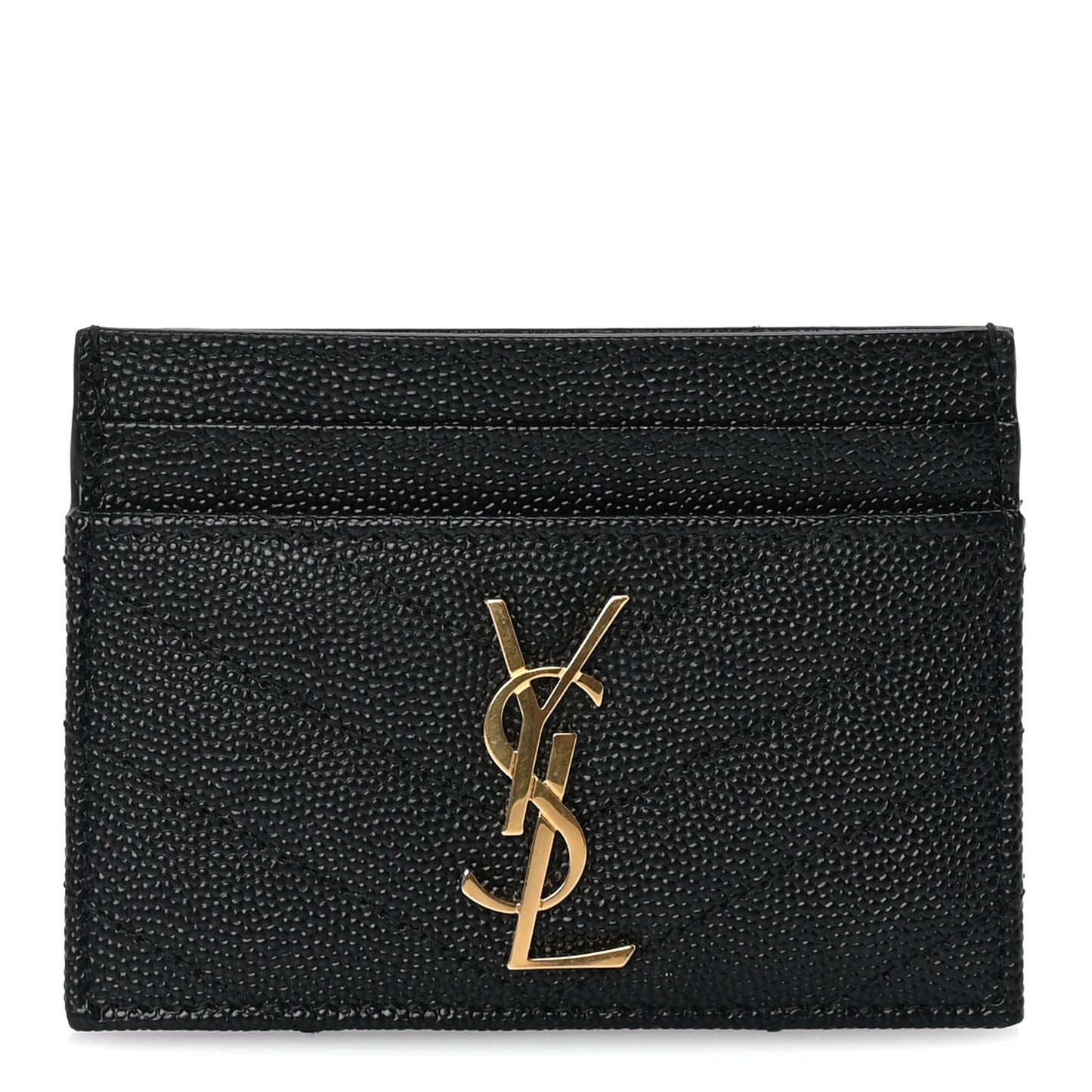 Saint Laurent Grain De Poudre Matelasse Chevron Monogram Credit Card Case Black
