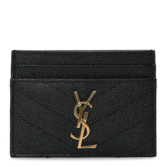 Saint Laurent Grain De Poudre Matelasse Chevron Monogram Credit Card Case Black
