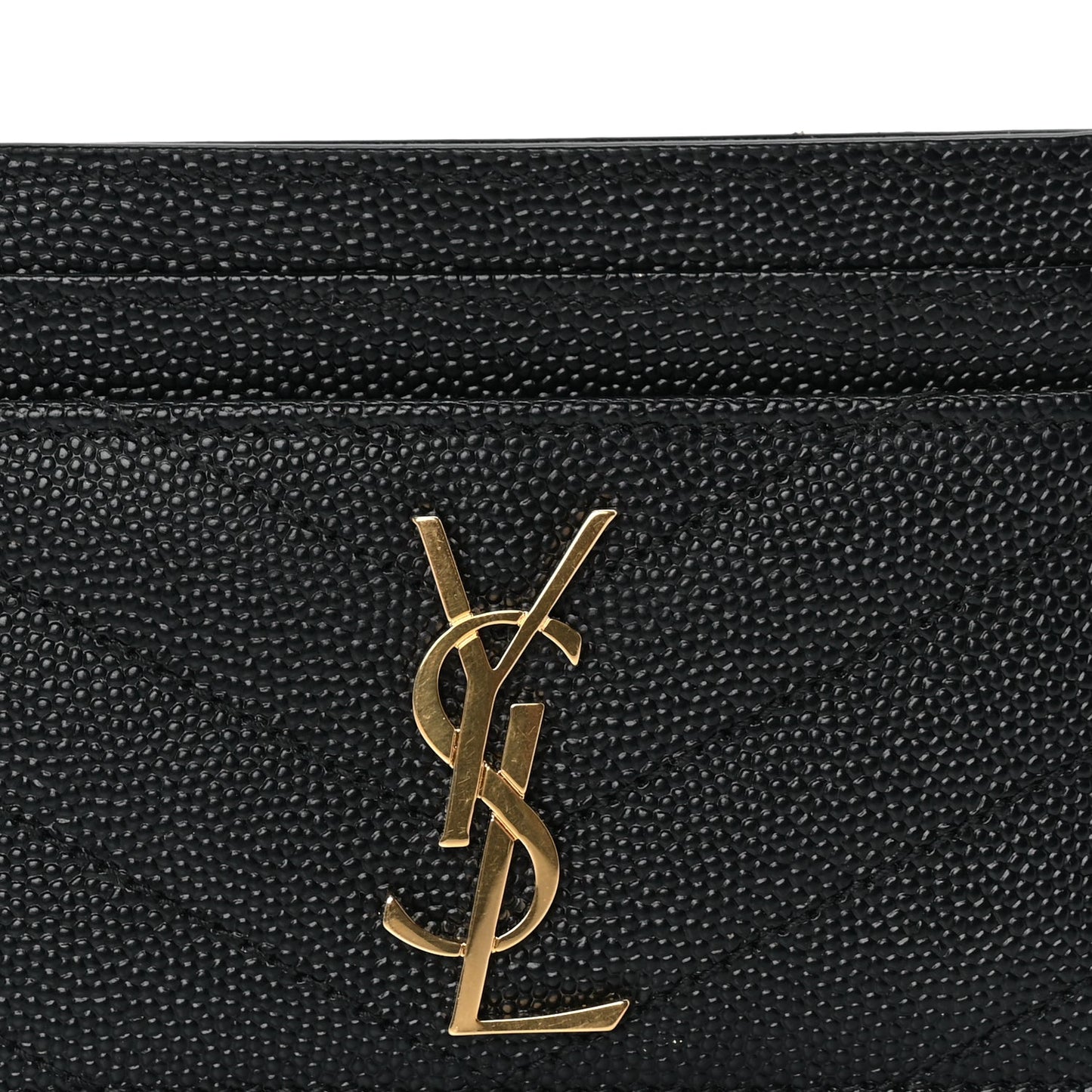 Saint Laurent Grain De Poudre Matelasse Chevron Monogram Credit Card Case Black
