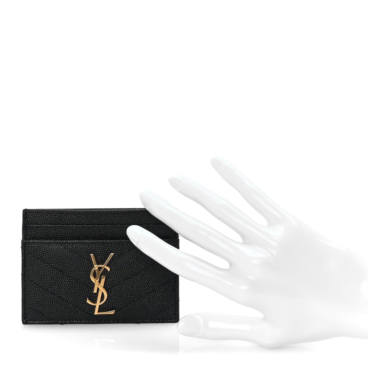Saint Laurent Grain De Poudre Matelasse Chevron Monogram Credit Card Case Black