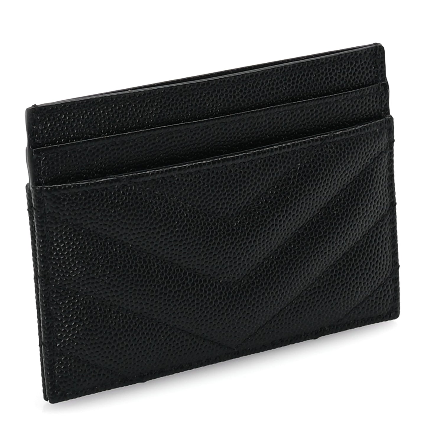 Saint Laurent Grain De Poudre Matelasse Chevron Monogram Credit Card Case Black