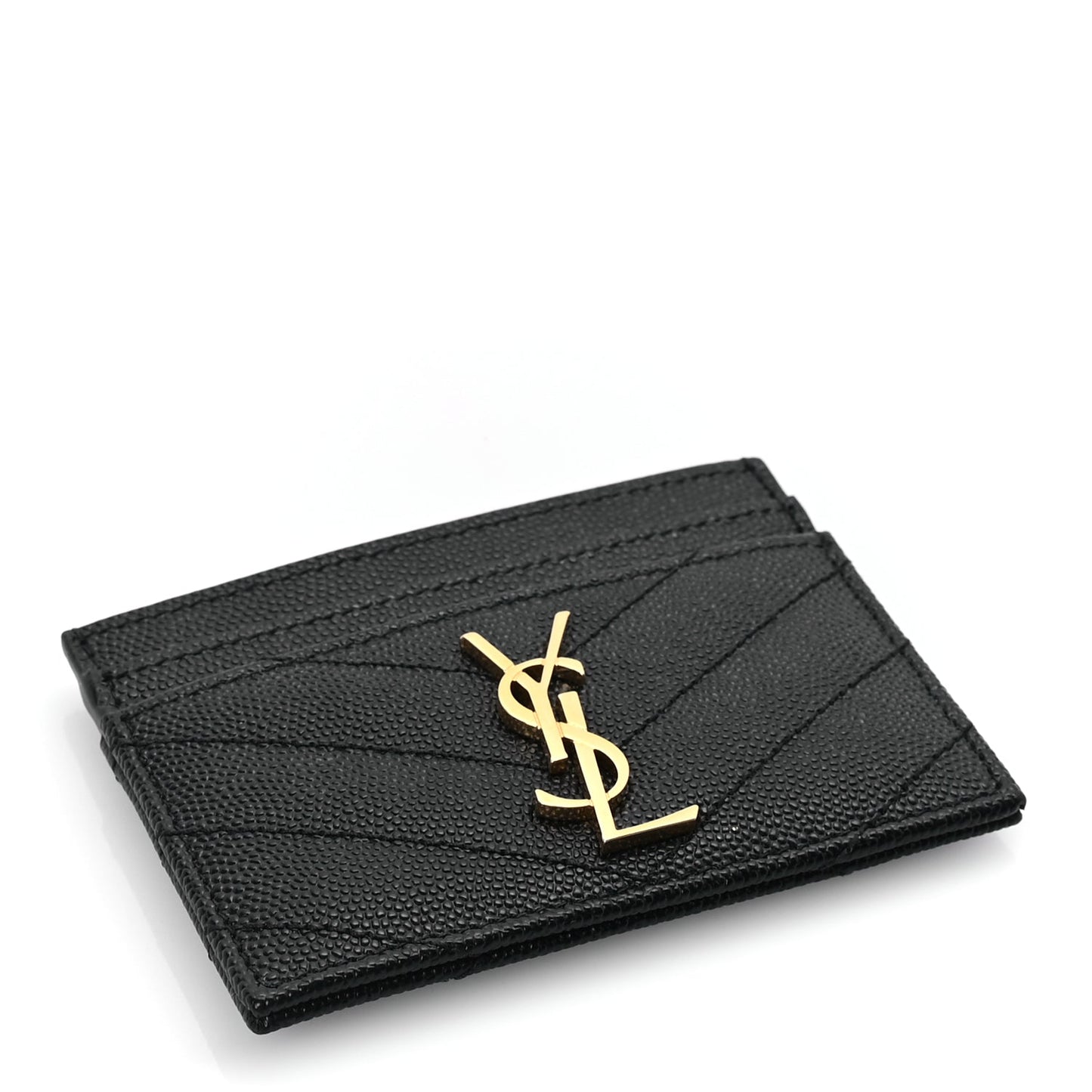 Saint Laurent Grain De Poudre Matelasse Chevron Monogram Credit Card Case Black