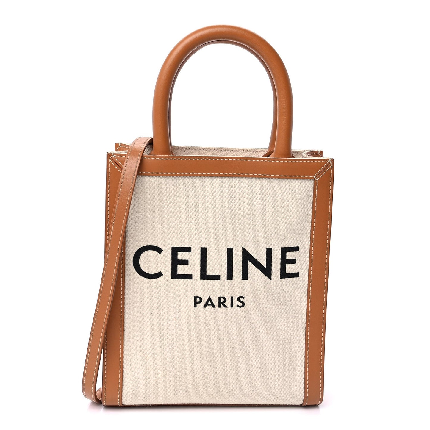 Celine Canvas Calfskin Mini Vertical Cabas Natural Tan