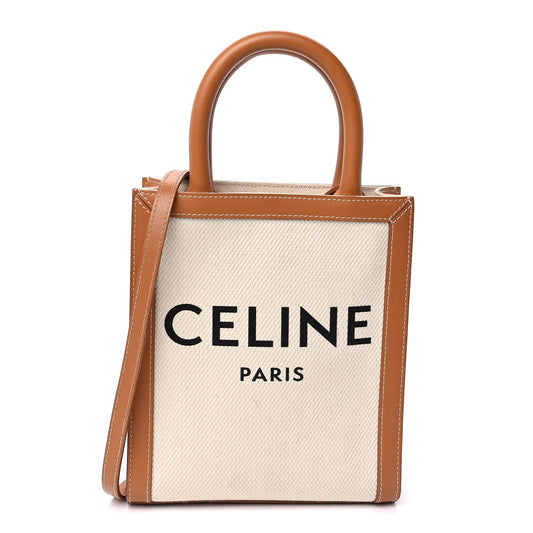 Celine Canvas Calfskin Mini Vertical Cabas Natural Tan