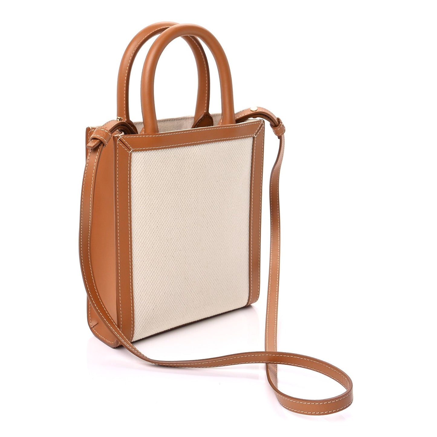 Celine Canvas Calfskin Mini Vertical Cabas Natural Tan