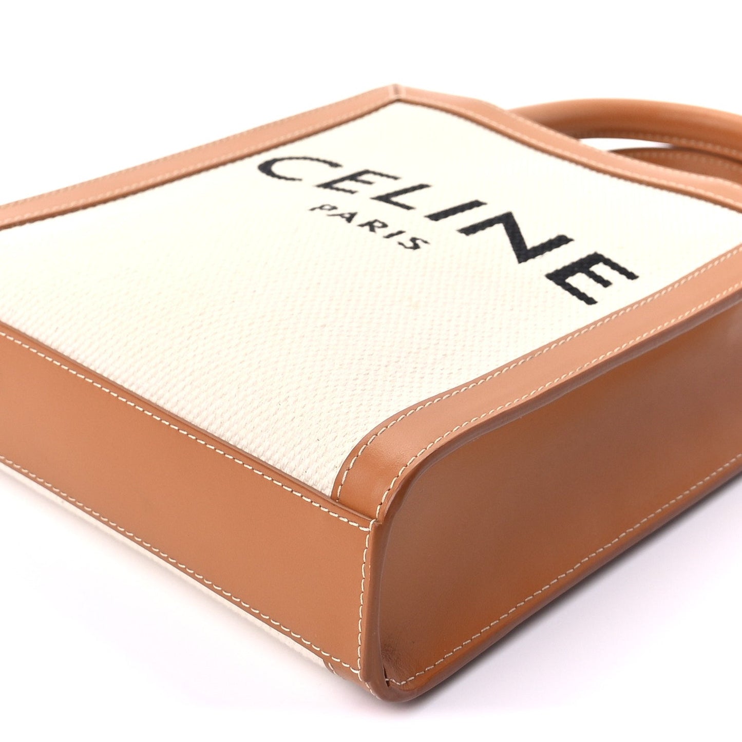 Celine Canvas Calfskin Mini Vertical Cabas Natural Tan