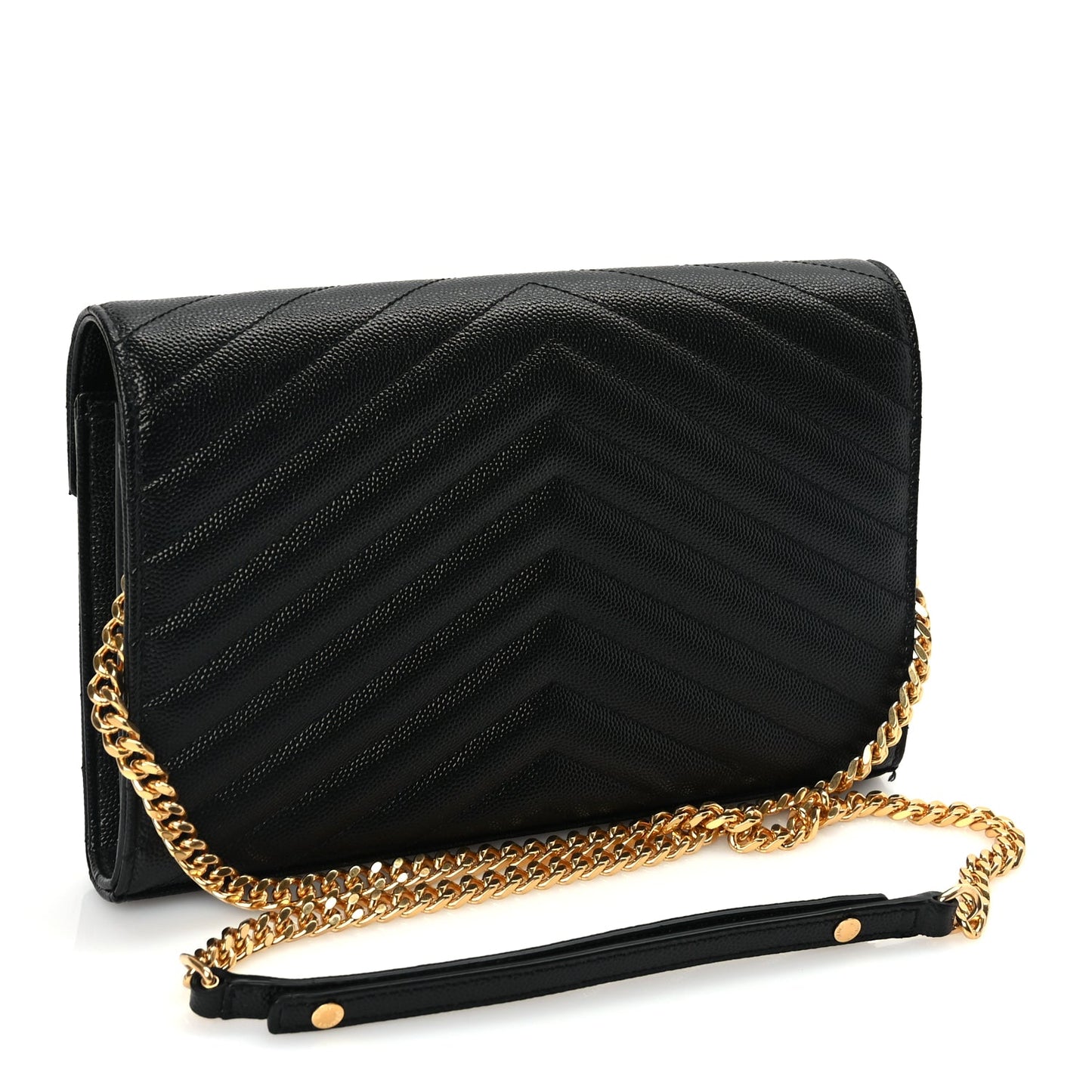 Saint Laurent Grain De Poudre Matelasse Chevron Monogram Chain Wallet Black