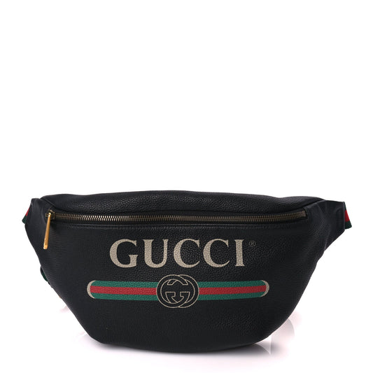 Gucci Grained Calfskin Logo Belt Bag Black