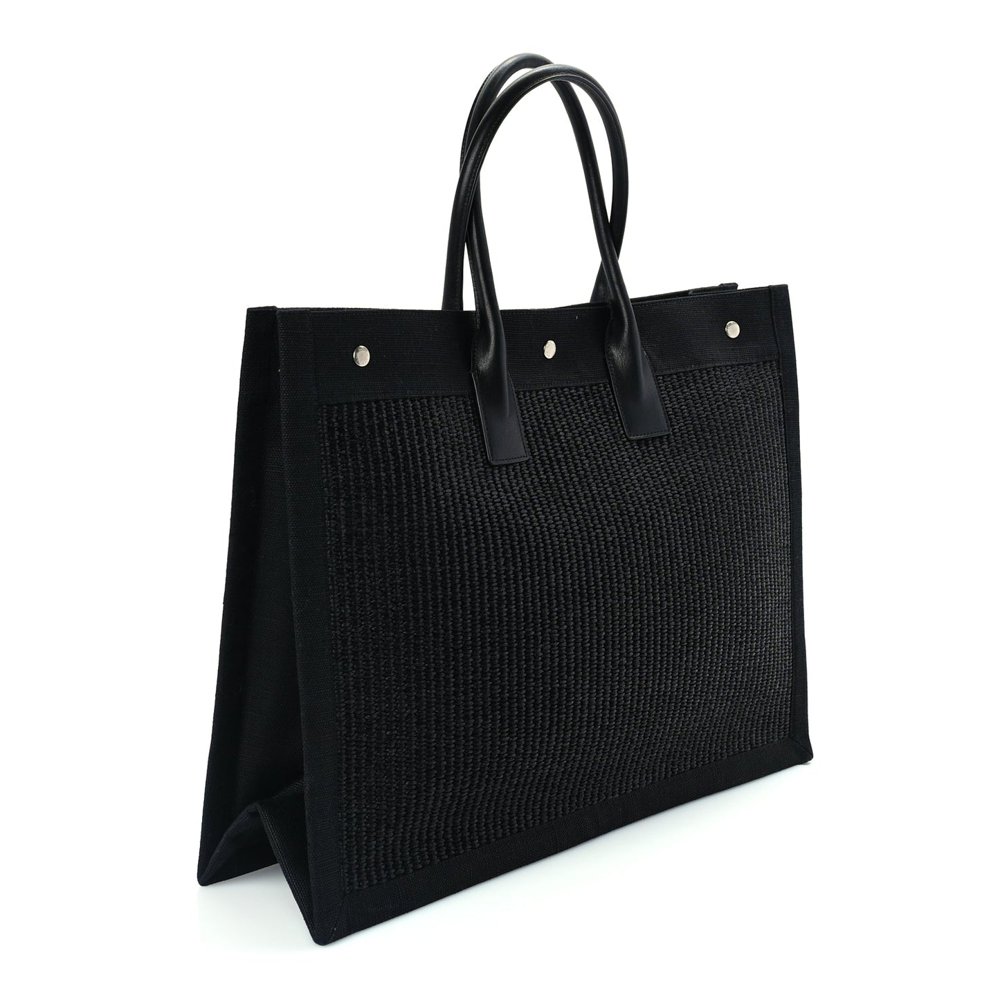 Saint Laurent Raffia Linen Calfskin Rive Gauche Tote  Black