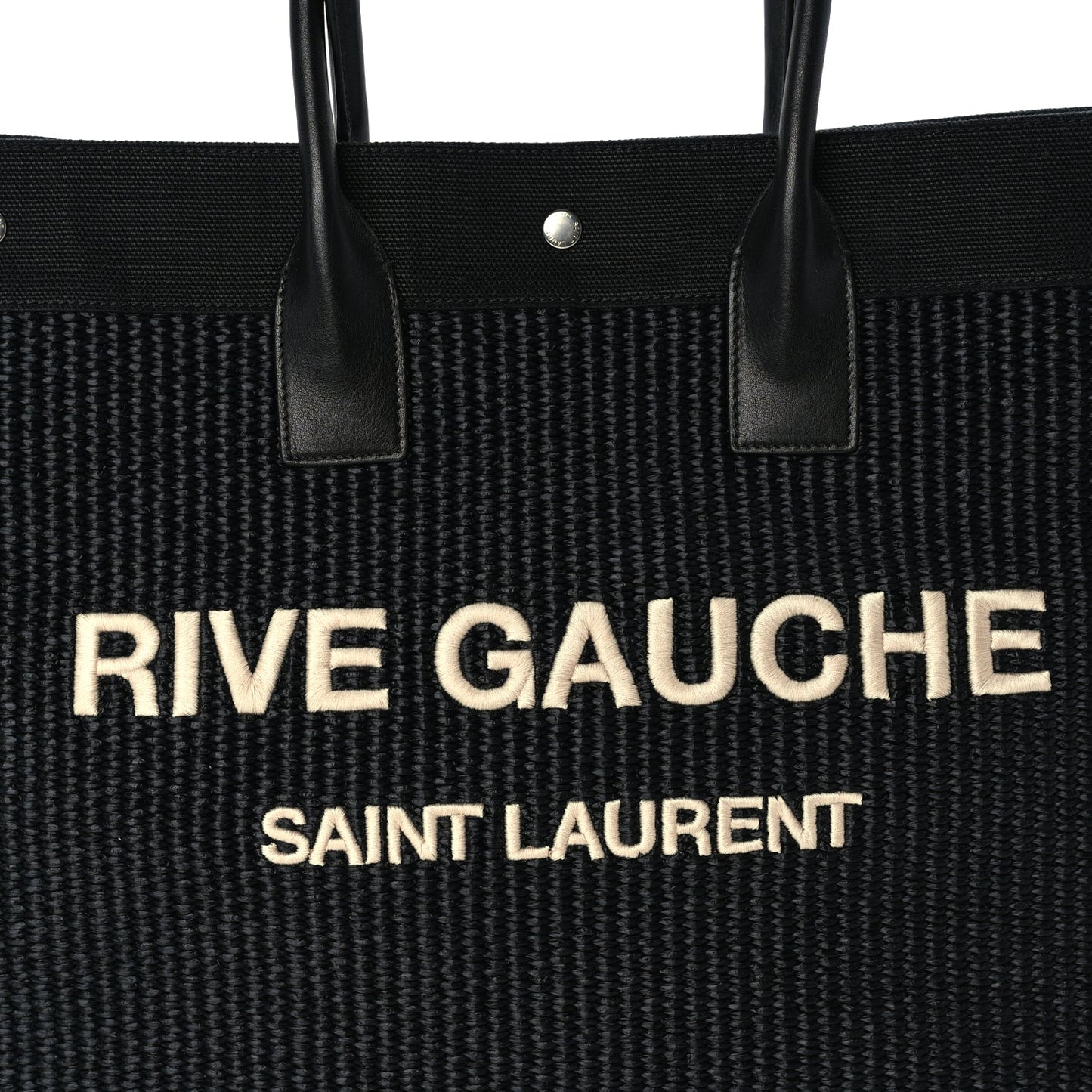 Saint Laurent Raffia Linen Calfskin Rive Gauche Tote  Black