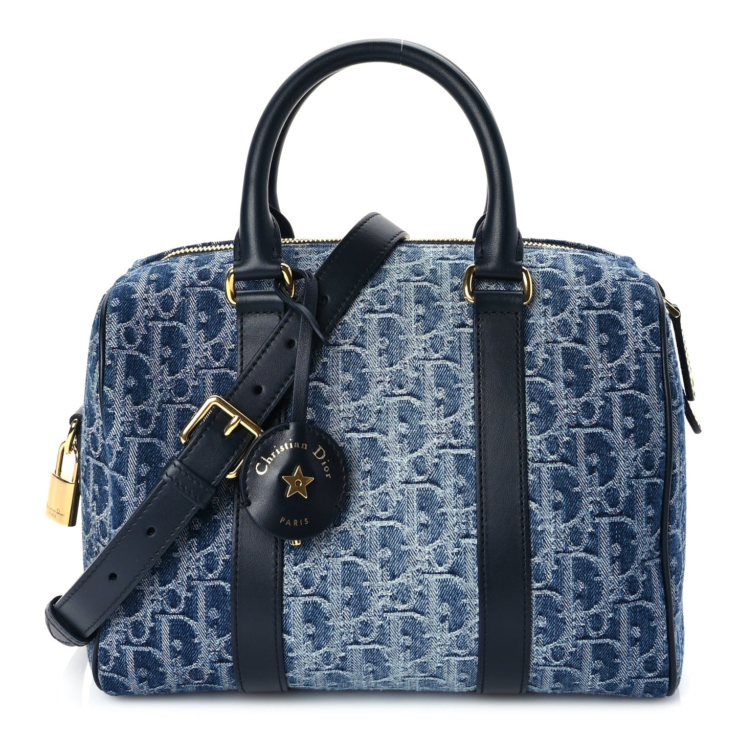 Christian Dior Denim Oblique Groove 25 Bag Blue Denim