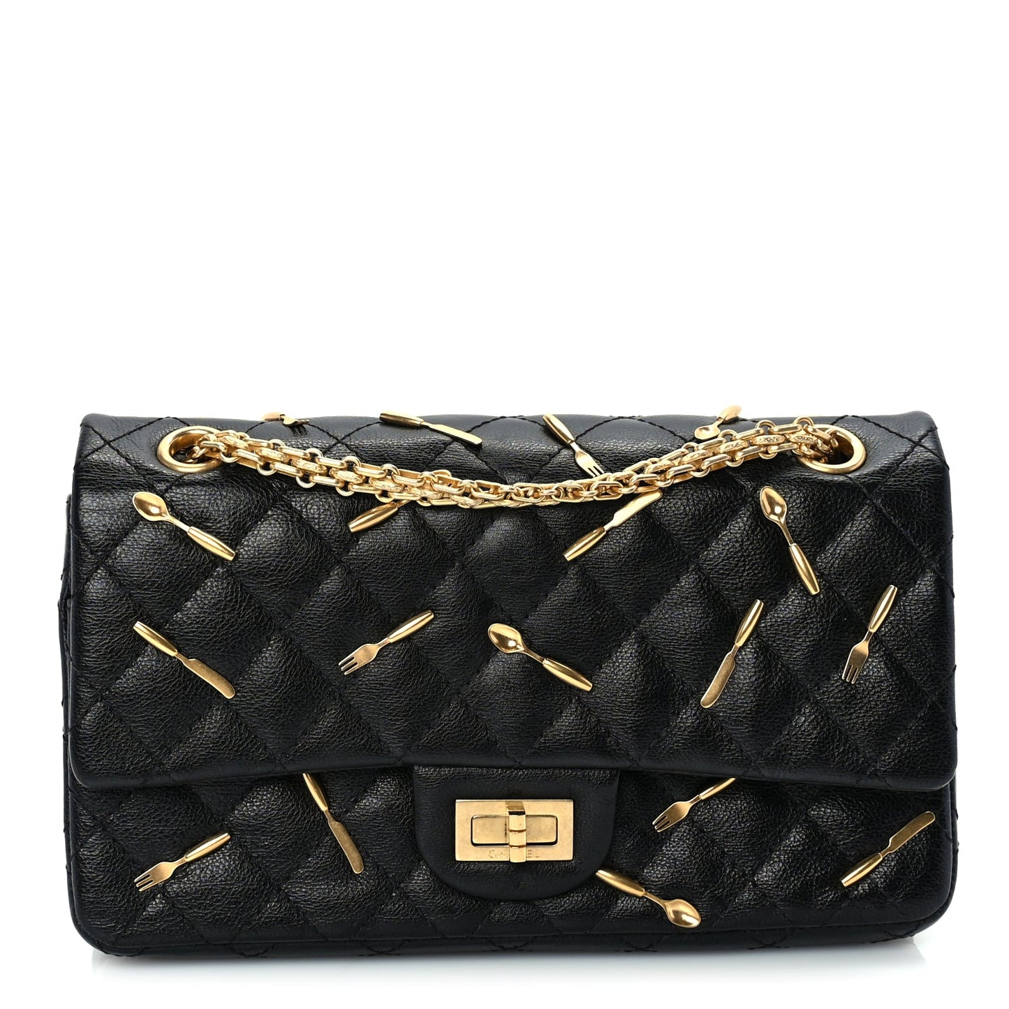 Chanel Calfskin Quilted Spoon Charms Brasserie 2.55 Reissue 225 Flap  Black