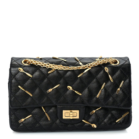 Chanel Calfskin Quilted Spoon Charms Brasserie 2.55 Reissue 225 Flap  Black