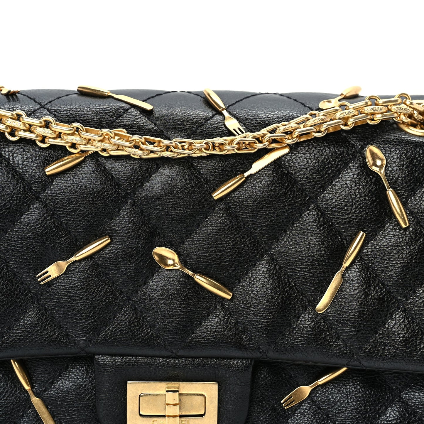 Chanel Calfskin Quilted Spoon Charms Brasserie 2.55 Reissue 225 Flap  Black
