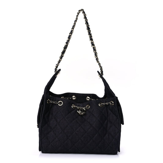Chanel Denim Quilted Small Chanel 25 Handbag Dark Blue