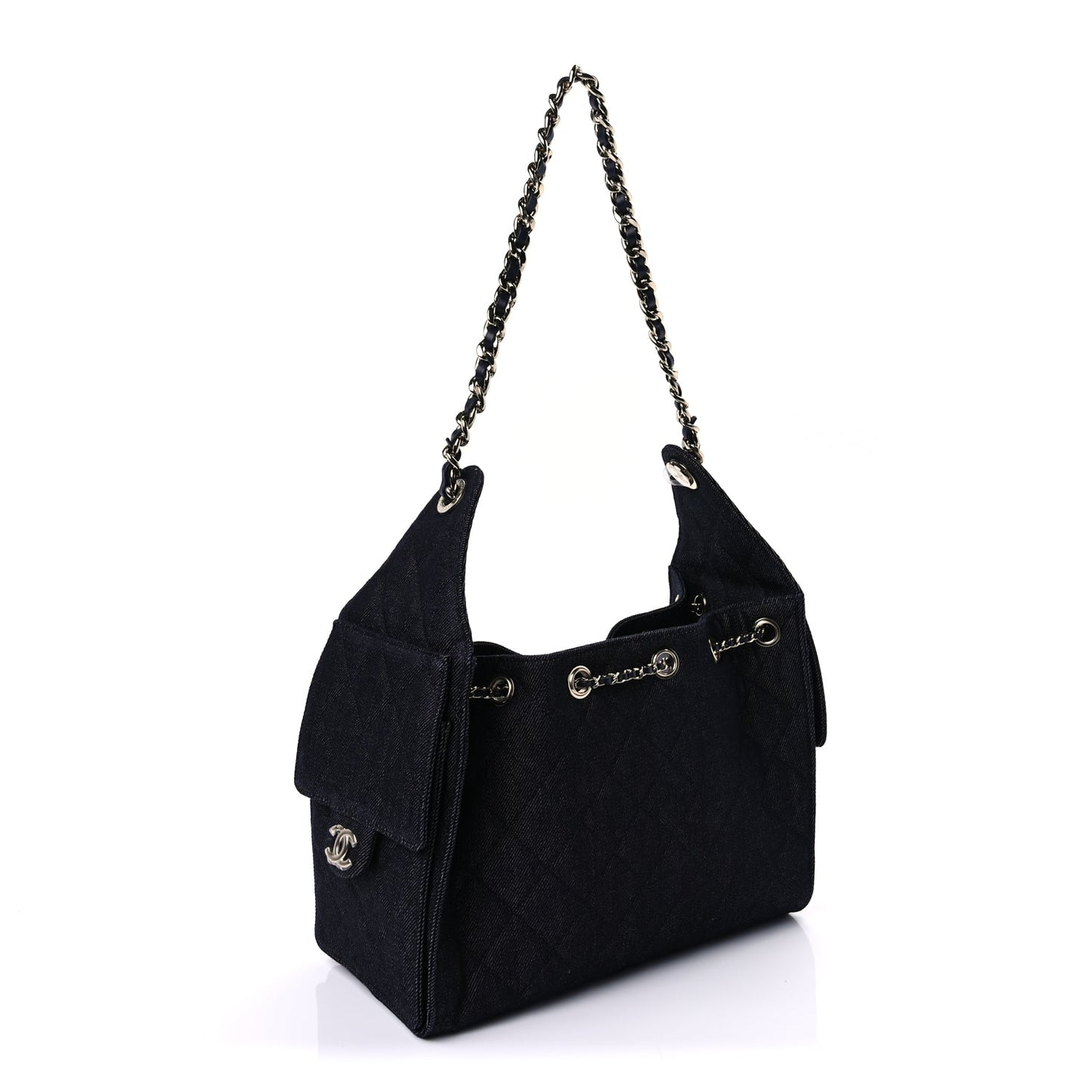 Chanel Denim Quilted Small Chanel 25 Handbag Dark Blue