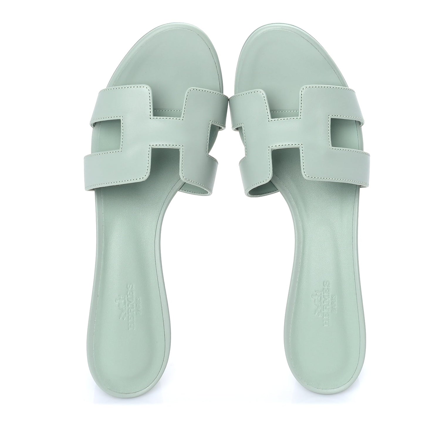 Hermes Calfskin Oasis Sandals 39.5 Vert D'eau