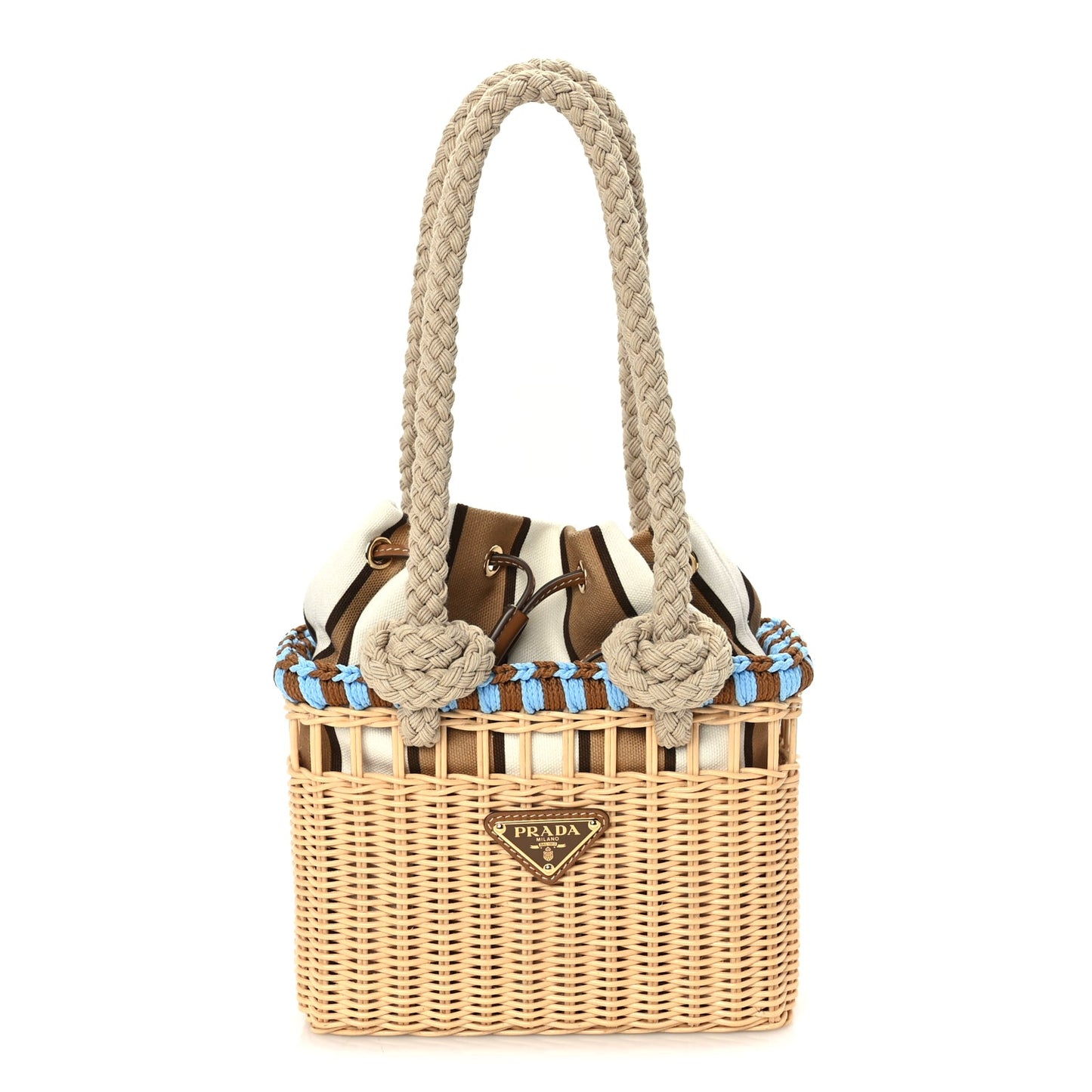 Prada Wicker Mini Drawstring Bag  Brown Multiccolor