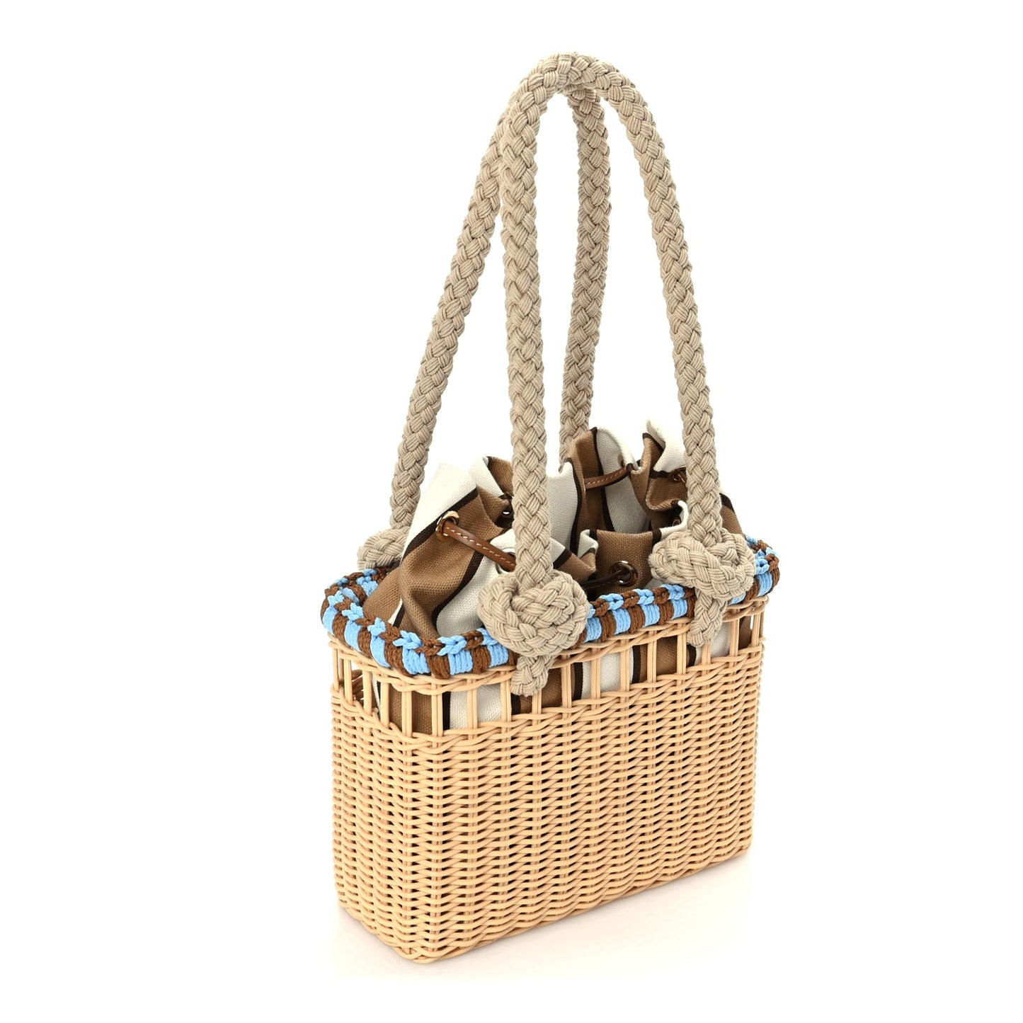 Prada Wicker Mini Drawstring Bag  Brown Multiccolor