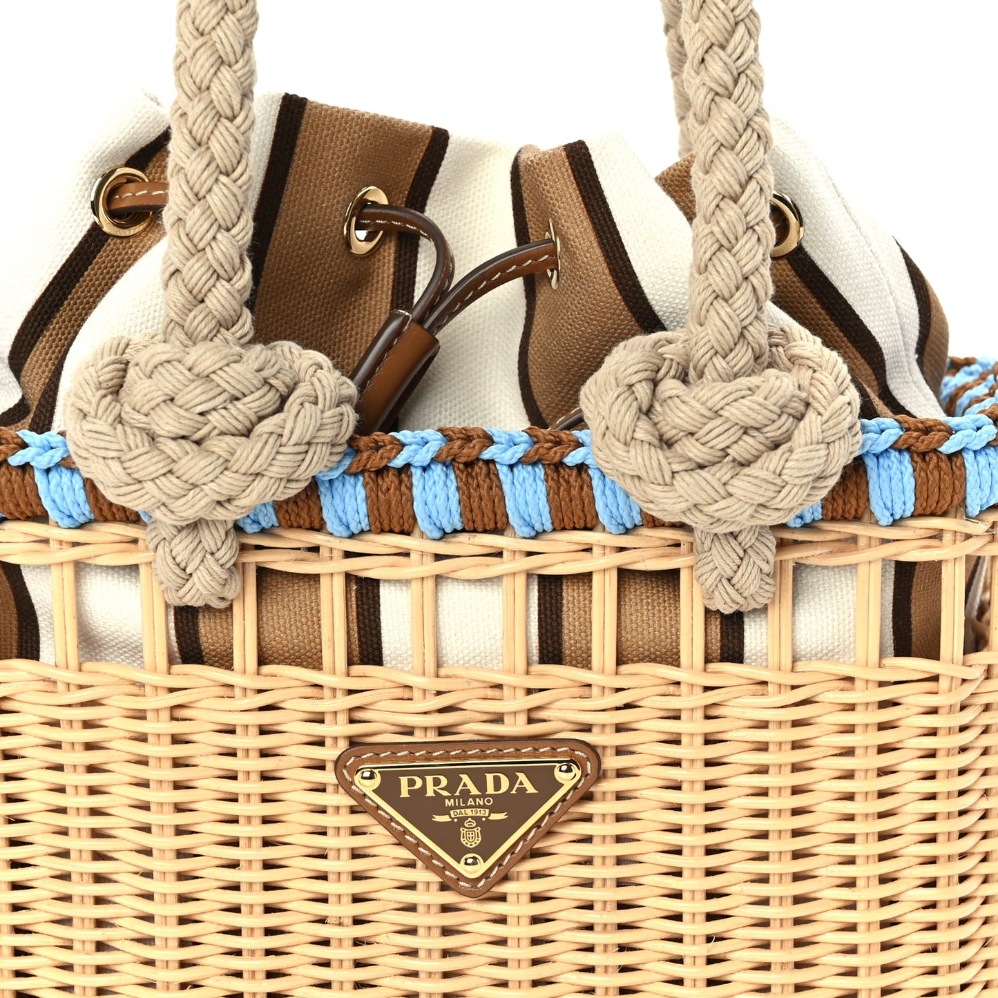 Prada Wicker Mini Drawstring Bag  Brown Multiccolor