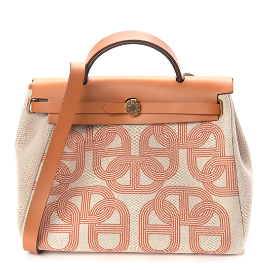 Hermes H Plume Canvas Vache Hunter Circuit 24 Herbag Zip Retourne 31 Orange Mecano Ecru Beige Naturel
