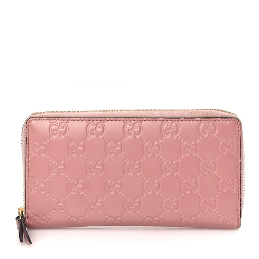 Gucci Guccissima Signature Zip Around Wallet Soft Pink