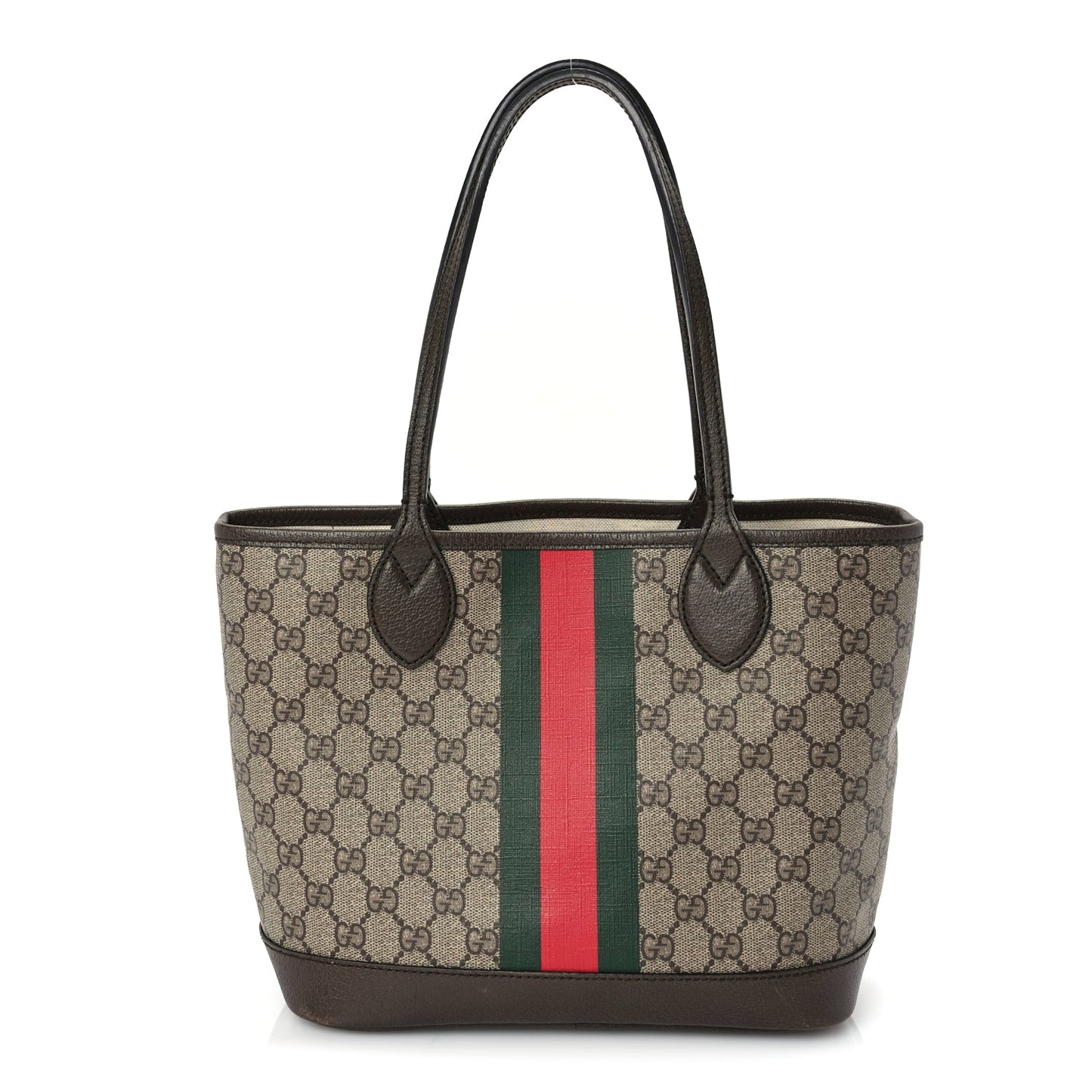Gucci GG Supreme Monogram Textured Dollar Calfskin Web Small Ophidia Tote Beige Ebony New Acero