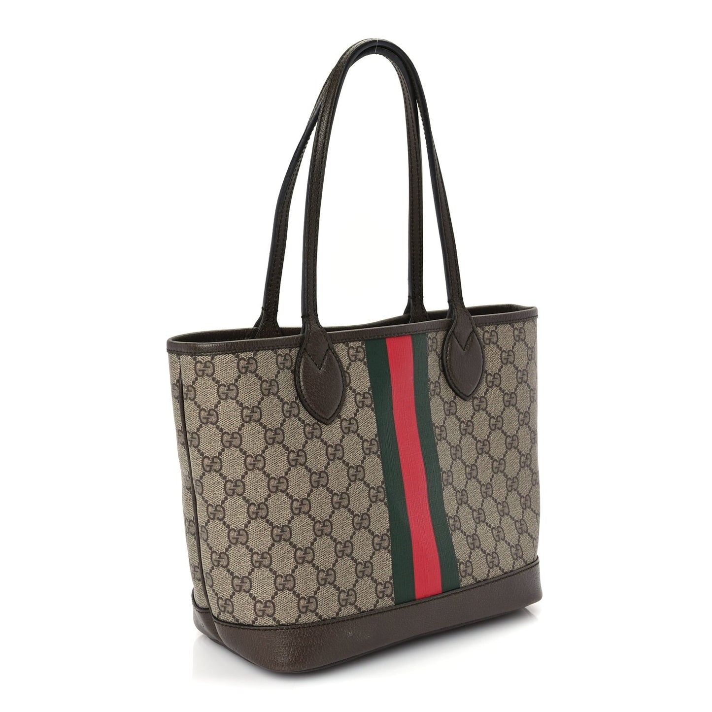 Gucci GG Supreme Monogram Textured Dollar Calfskin Web Small Ophidia Tote Beige Ebony New Acero