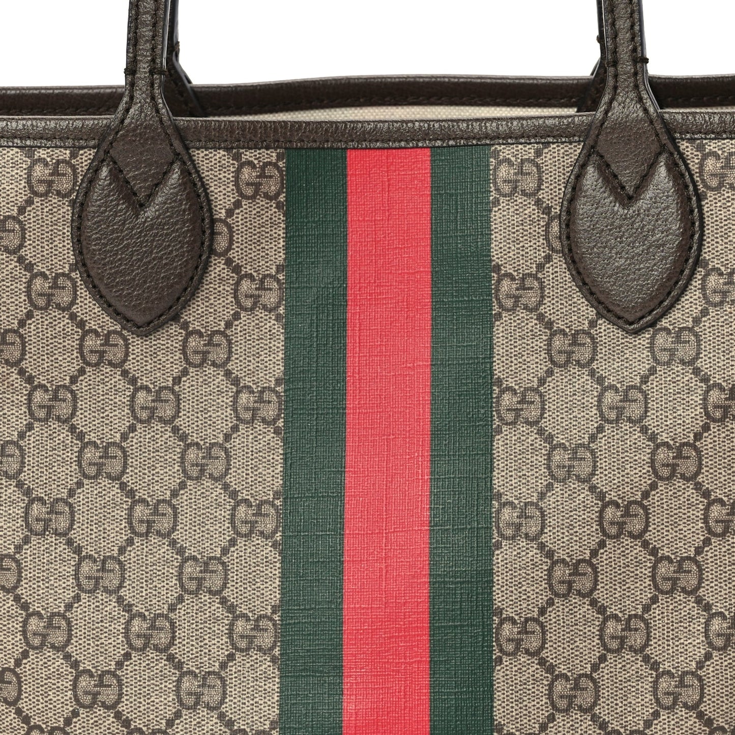 Gucci GG Supreme Monogram Textured Dollar Calfskin Web Small Ophidia Tote Beige Ebony New Acero