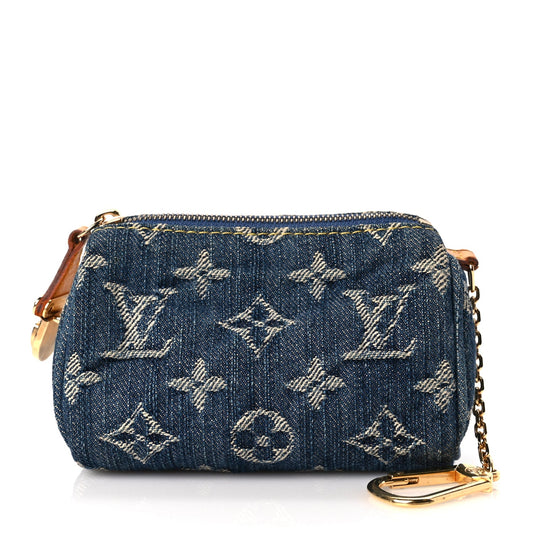 Louis Vuitton Monogram Denim Pochette Speedy PM Key Holder Blue