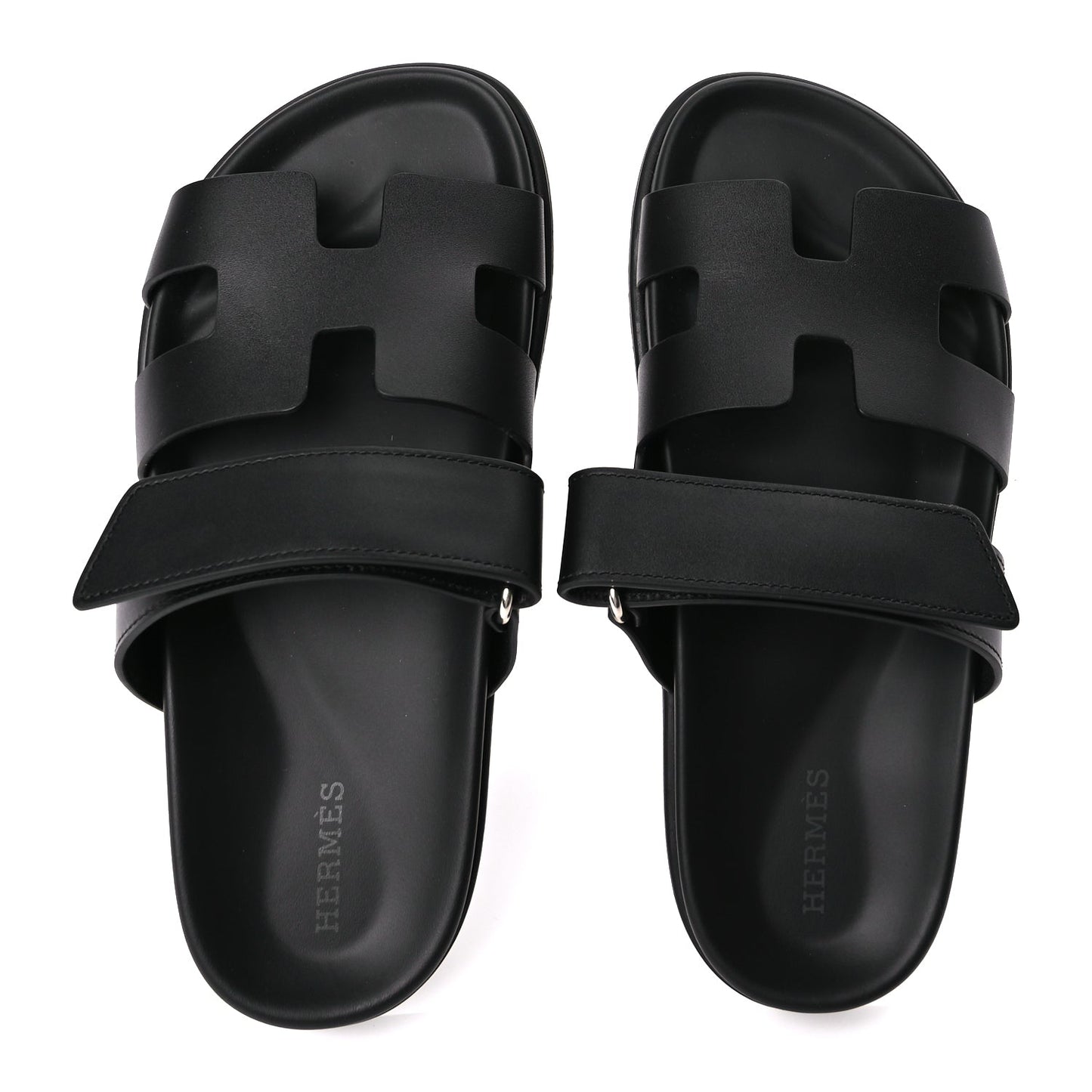 Hermes Calfskin Womens Chypre Sandals 36.5 Black