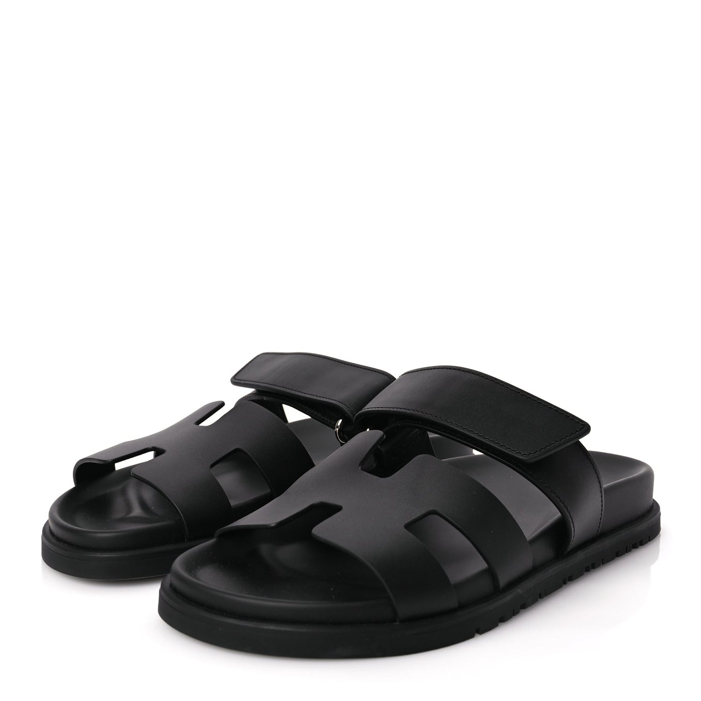 Hermes Calfskin Womens Chypre Sandals 36.5 Black