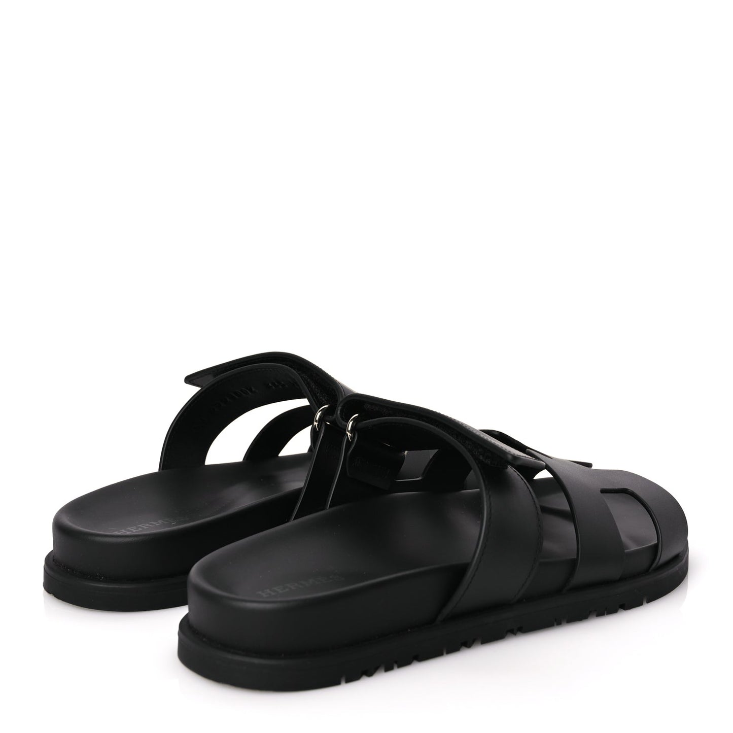 Hermes Calfskin Womens Chypre Sandals 36.5 Black