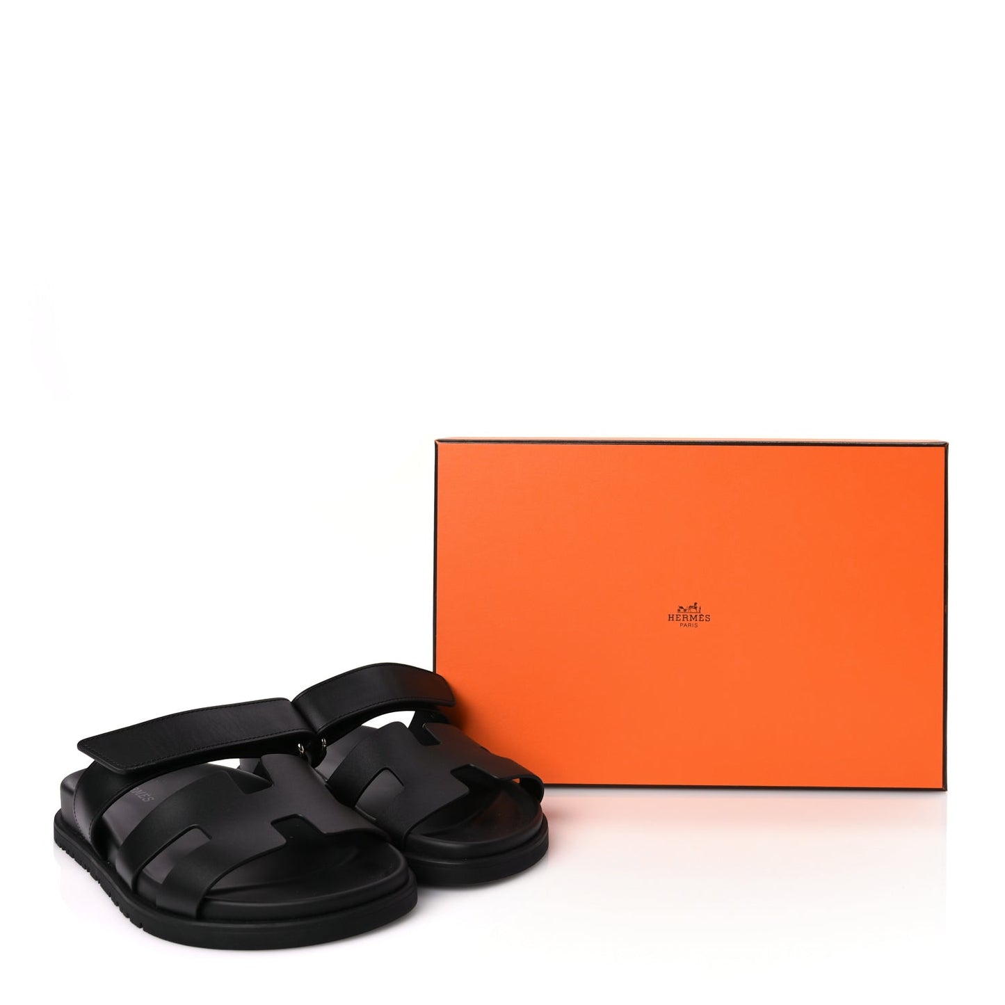 Hermes Calfskin Womens Chypre Sandals 36.5 Black