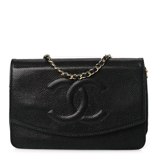 Chanel Caviar Timeless CC Wallet On Chain WOC Black