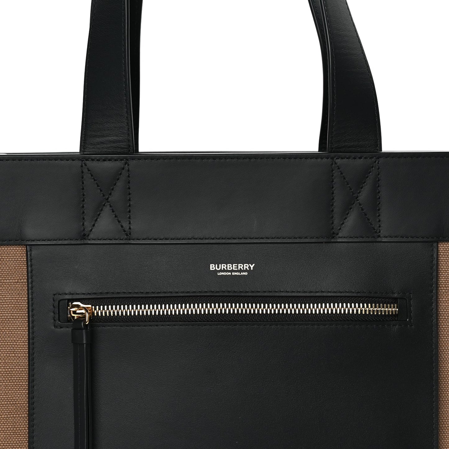 Burberry Canvas Smooth Calfskin Tote  Black Camel