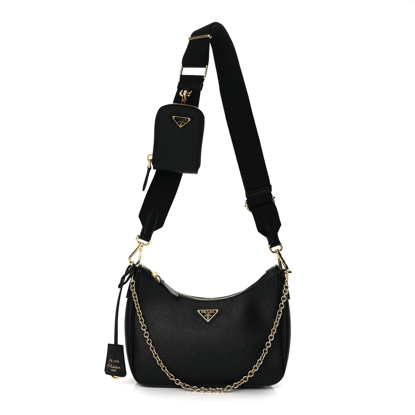 Prada Saffiano Lux Re-Edition 2005 Shoulder Bag Black