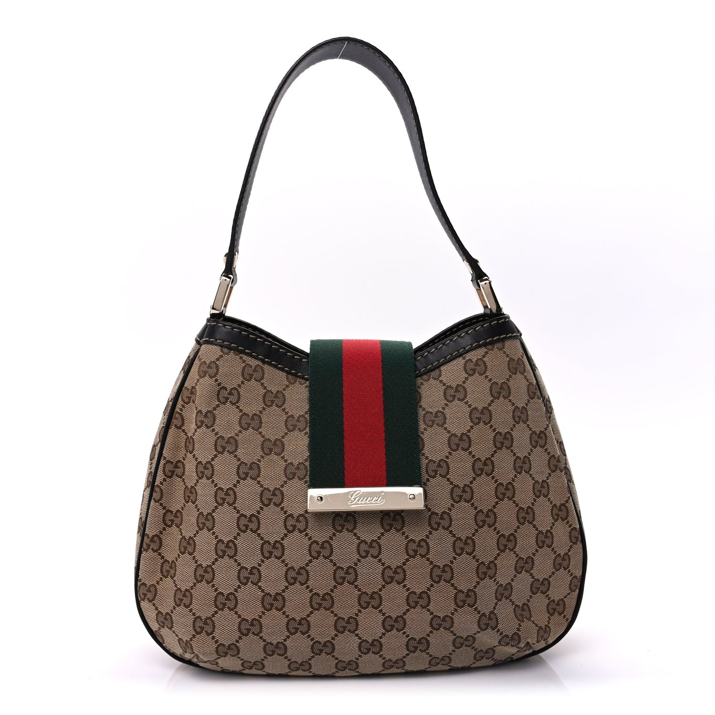 Gucci Monogram Medium New Ladies Web Hobo  Dark Brown