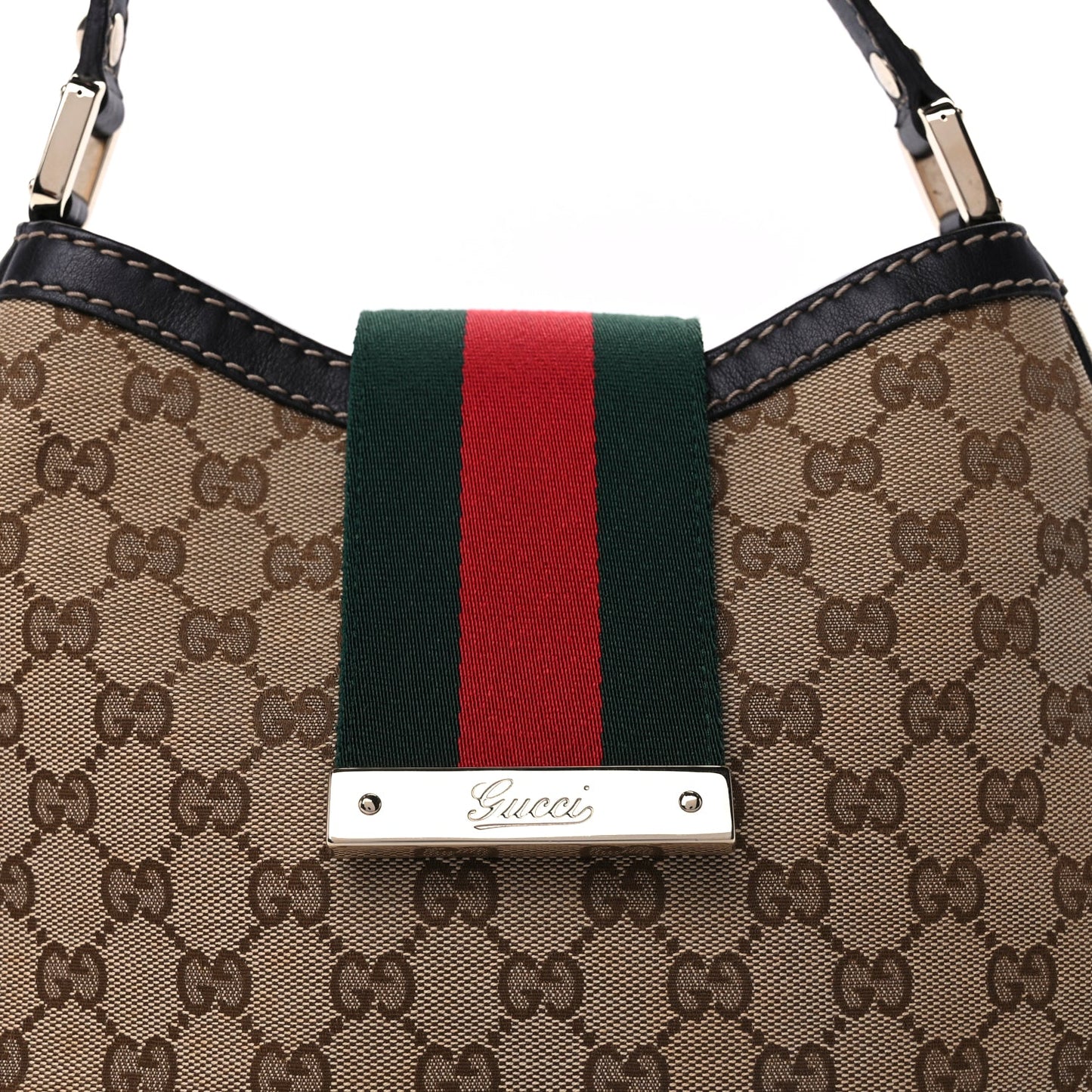 Gucci Monogram Medium New Ladies Web Hobo  Dark Brown