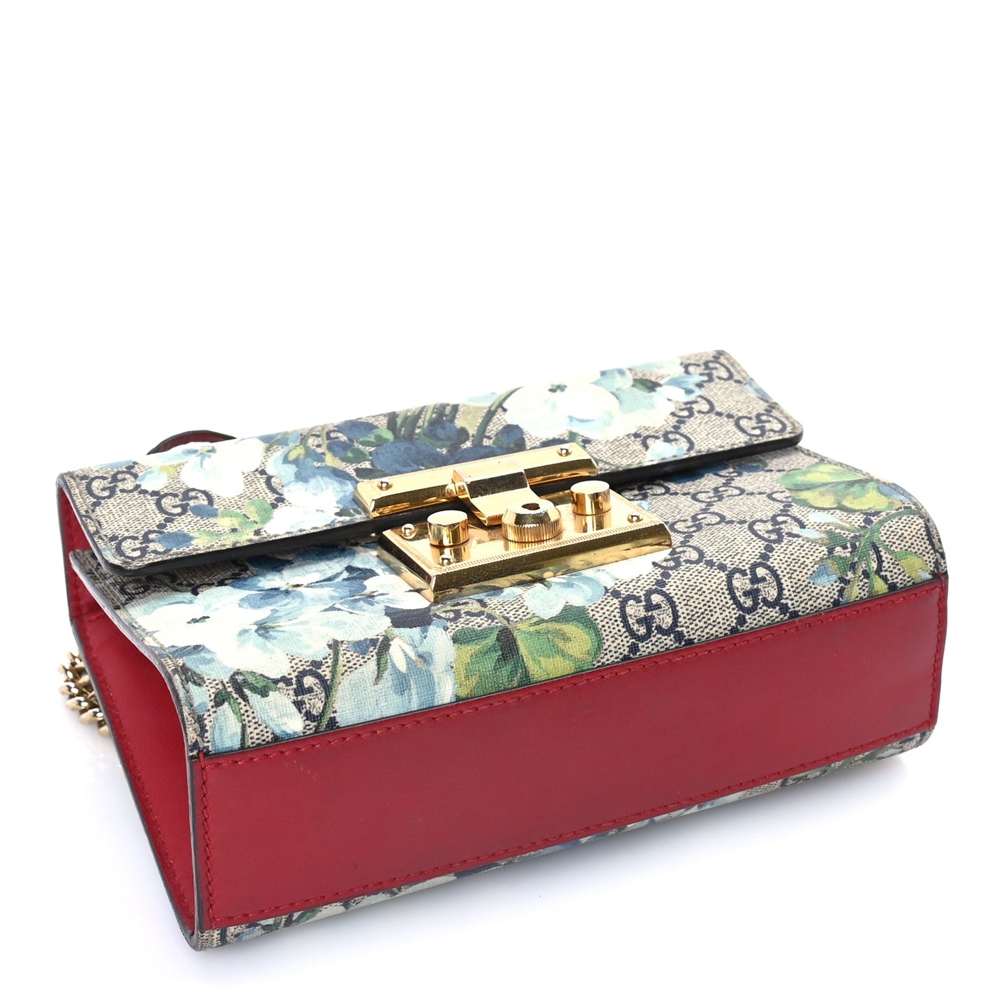 Gucci GG Supreme Monogram Blooms Small Padlock Shoulder Bag  Beige Blue Navy Hibiscus Red