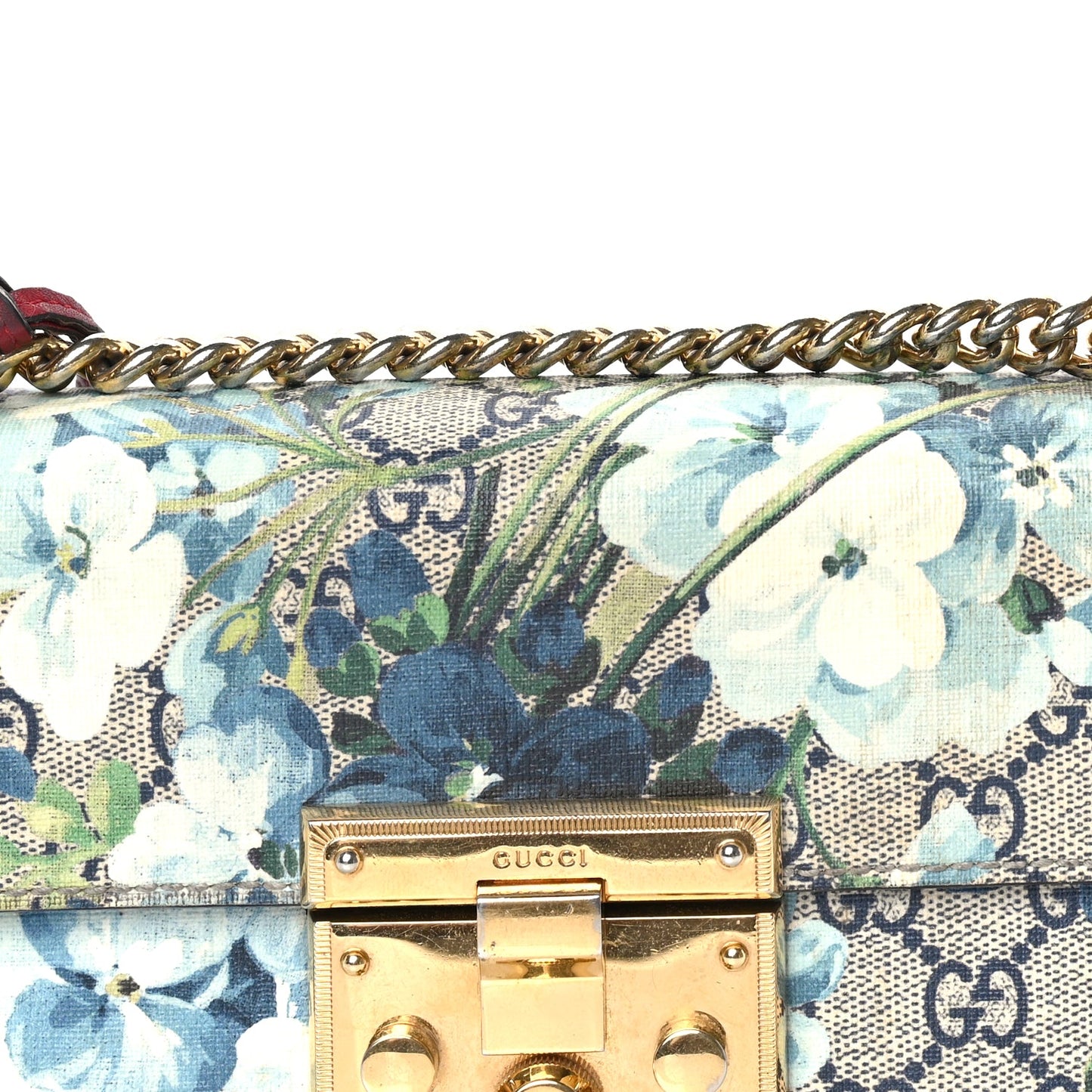 Gucci GG Supreme Monogram Blooms Small Padlock Shoulder Bag  Beige Blue Navy Hibiscus Red