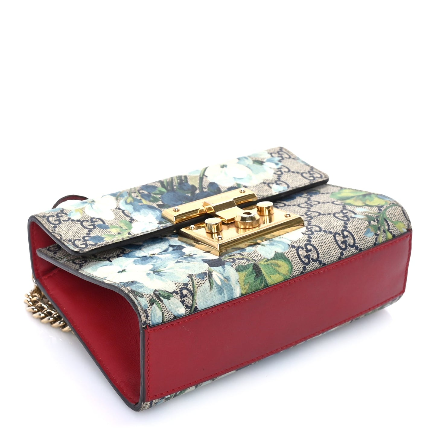 Gucci GG Supreme Monogram Blooms Small Padlock Shoulder Bag  Beige Blue Navy Hibiscus Red