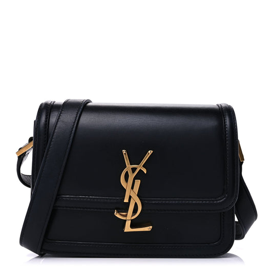 Saint Laurent Box Calfskin Monogram Medium Solferino Satchel  Black