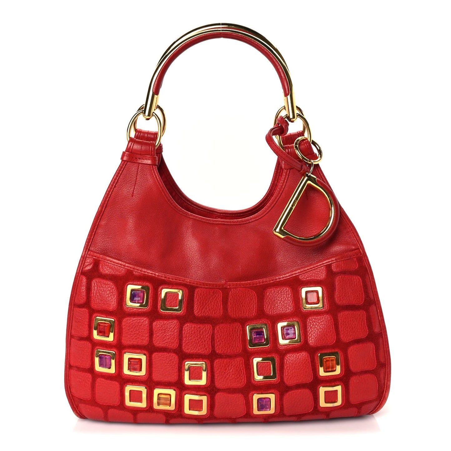 Christian Dior Calfskin Embellished 61 Tote Red