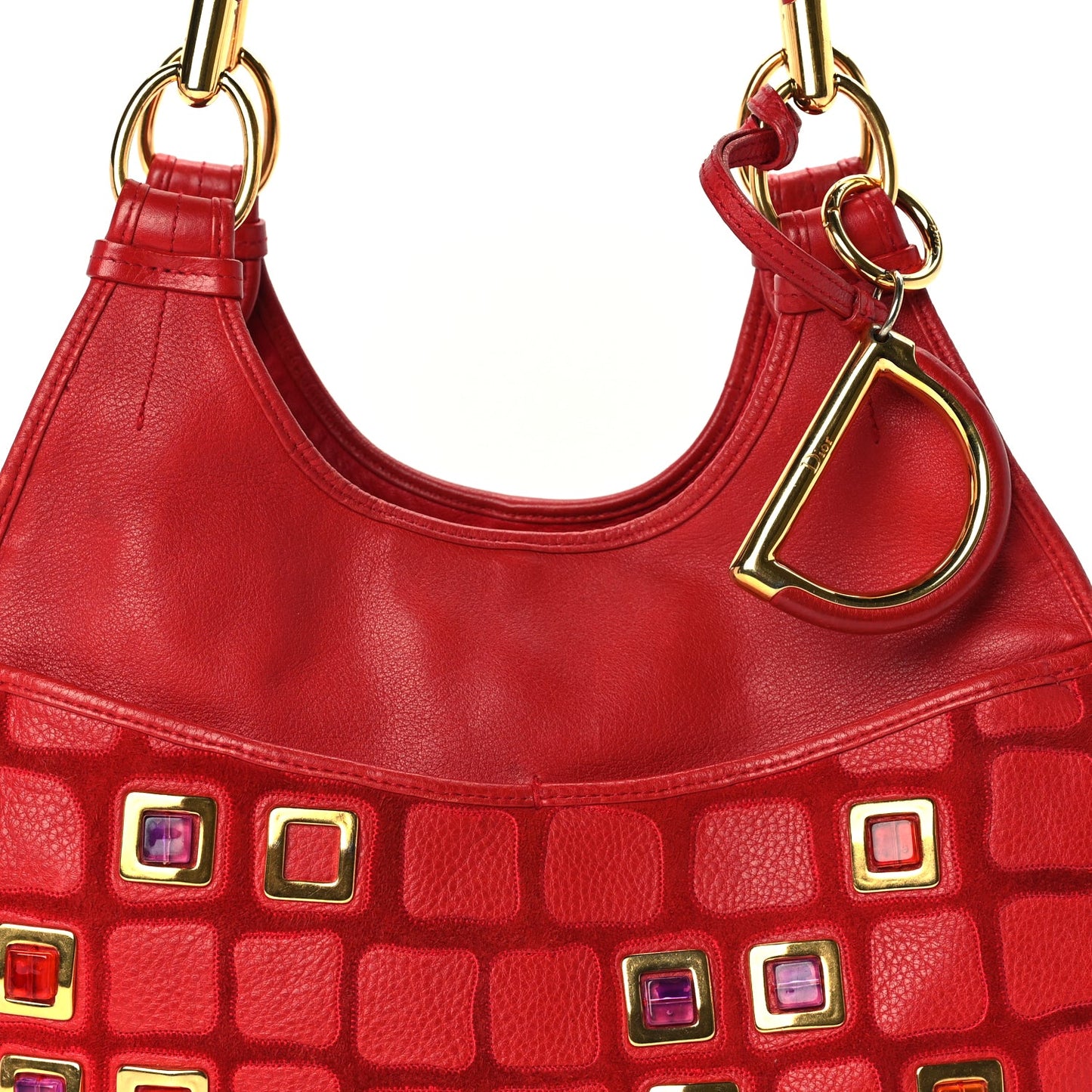 Christian Dior Calfskin Embellished 61 Tote Red