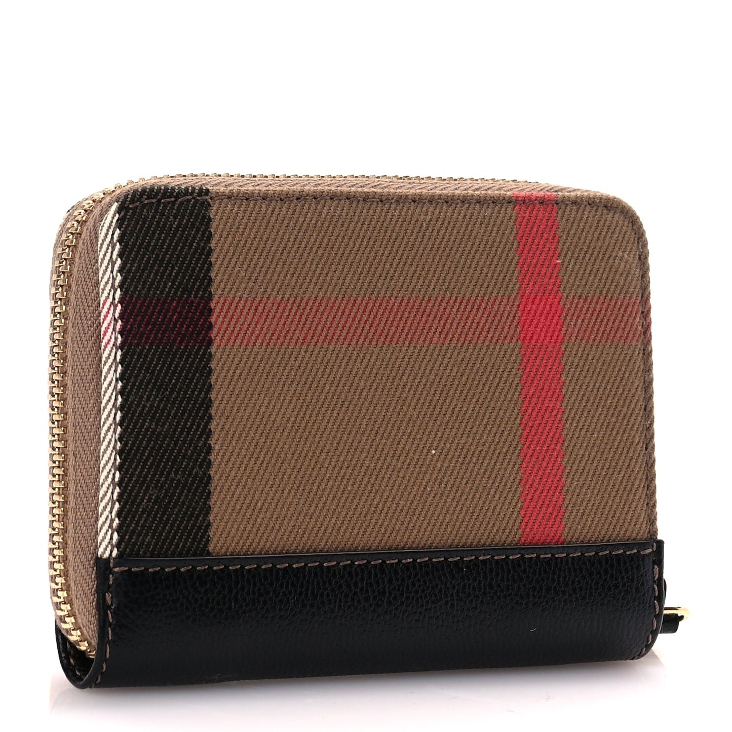 Burberry House Check Grainy Calfskin Mini Zip Around Wallet Black