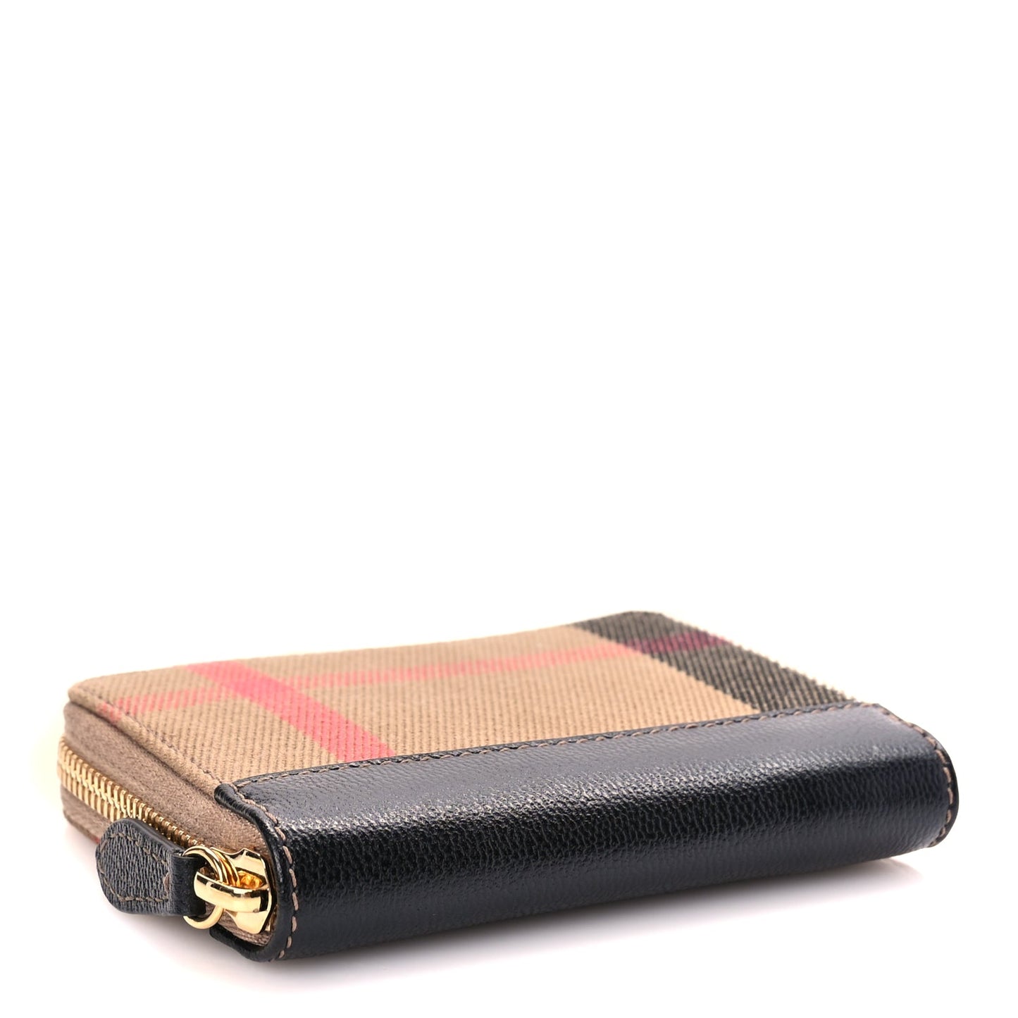 Burberry House Check Grainy Calfskin Mini Zip Around Wallet Black