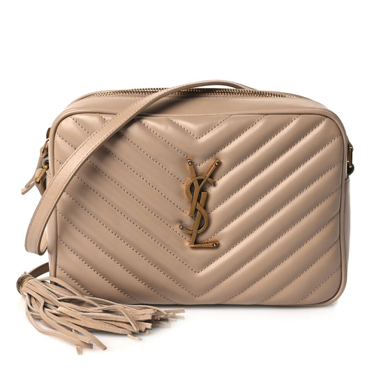 Saint Laurent Calfskin Matelasse Monogram Lou Camera Bag Dark Beige