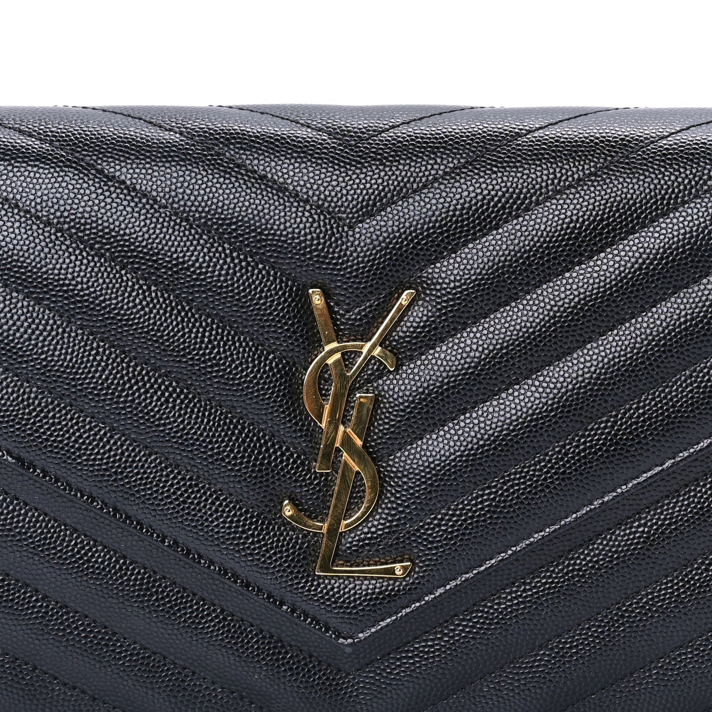 Saint Laurent Saint Laurent Grain De Poudre Matelasse Chevron Medium Monogram Chain Wallet  Black