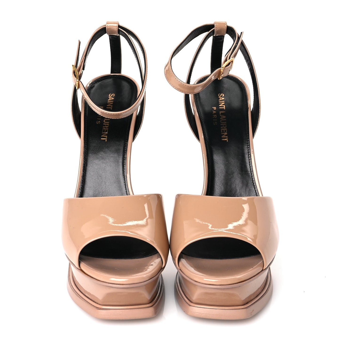 Saint Laurent Patent Tribute Lips Platform Sandals 38 Nude